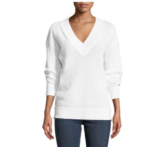 Rag & Bone Kyra White Cotton V-Neck Sweater - Picture 2 of 8